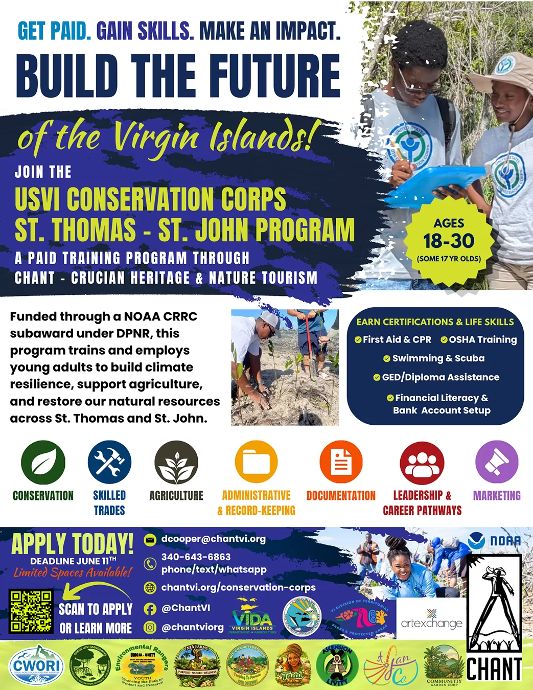 CHANT is now recruiting for the Conservation Corps Training Program in St. Thomas and St. John CCTP STT-STJ recruitment AD